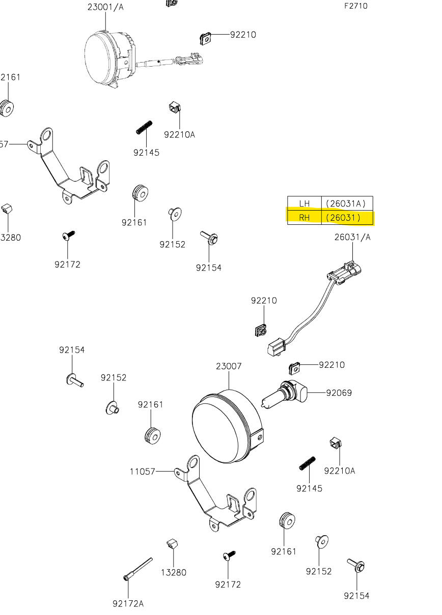 HARNESS,SUB,HEAD LIGHT,RH OEM KAWASAKI